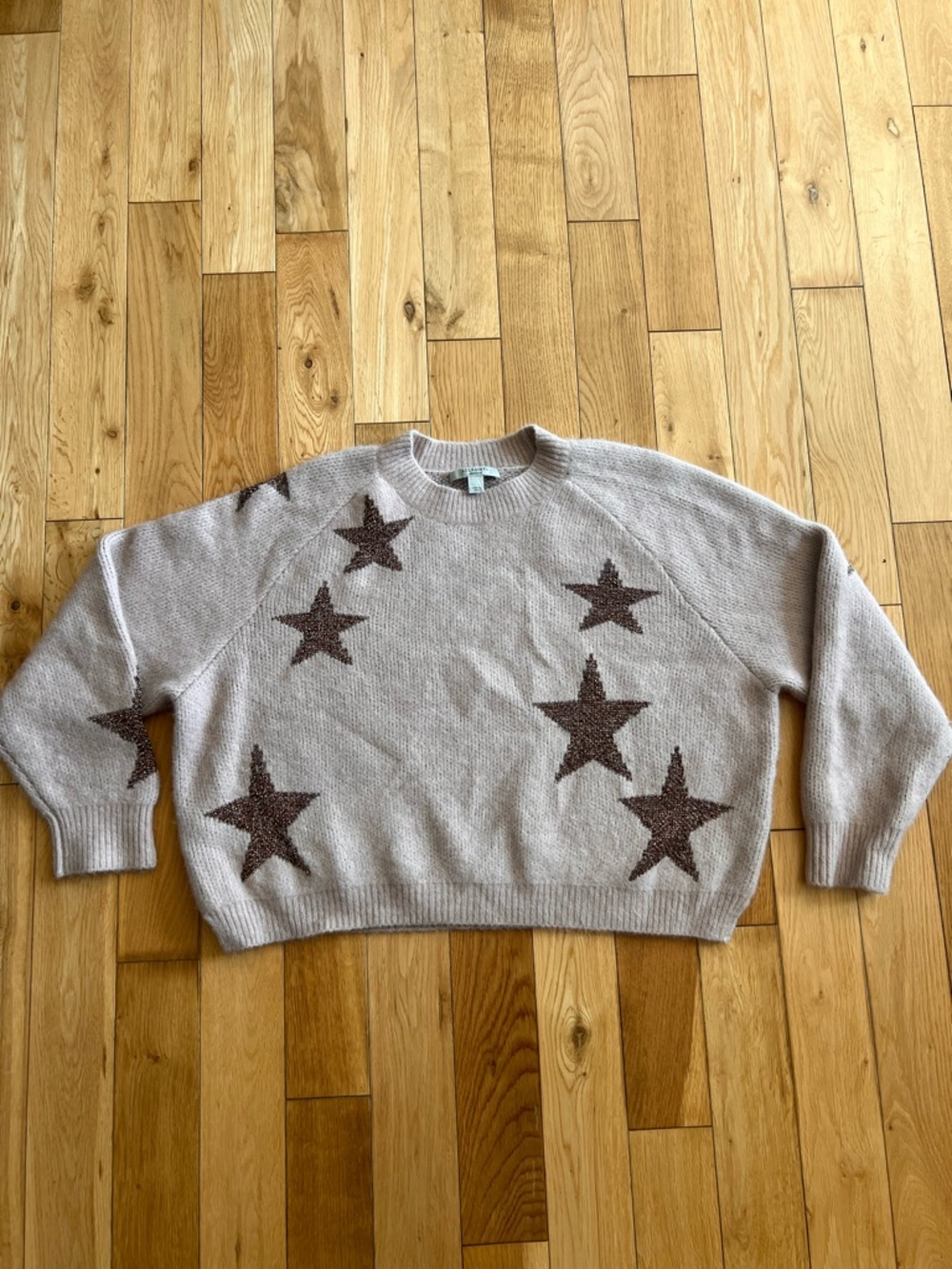 AllSaints Womens Pink Star Jumper Sweater Wool Blend Metallic Oversized Size M - Picture 2 of 9